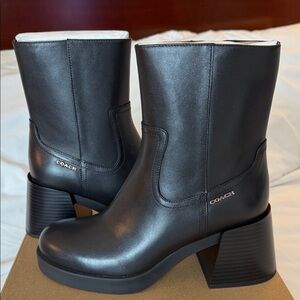 COACH Black Leather Block Heel LTH Boots - Size 8